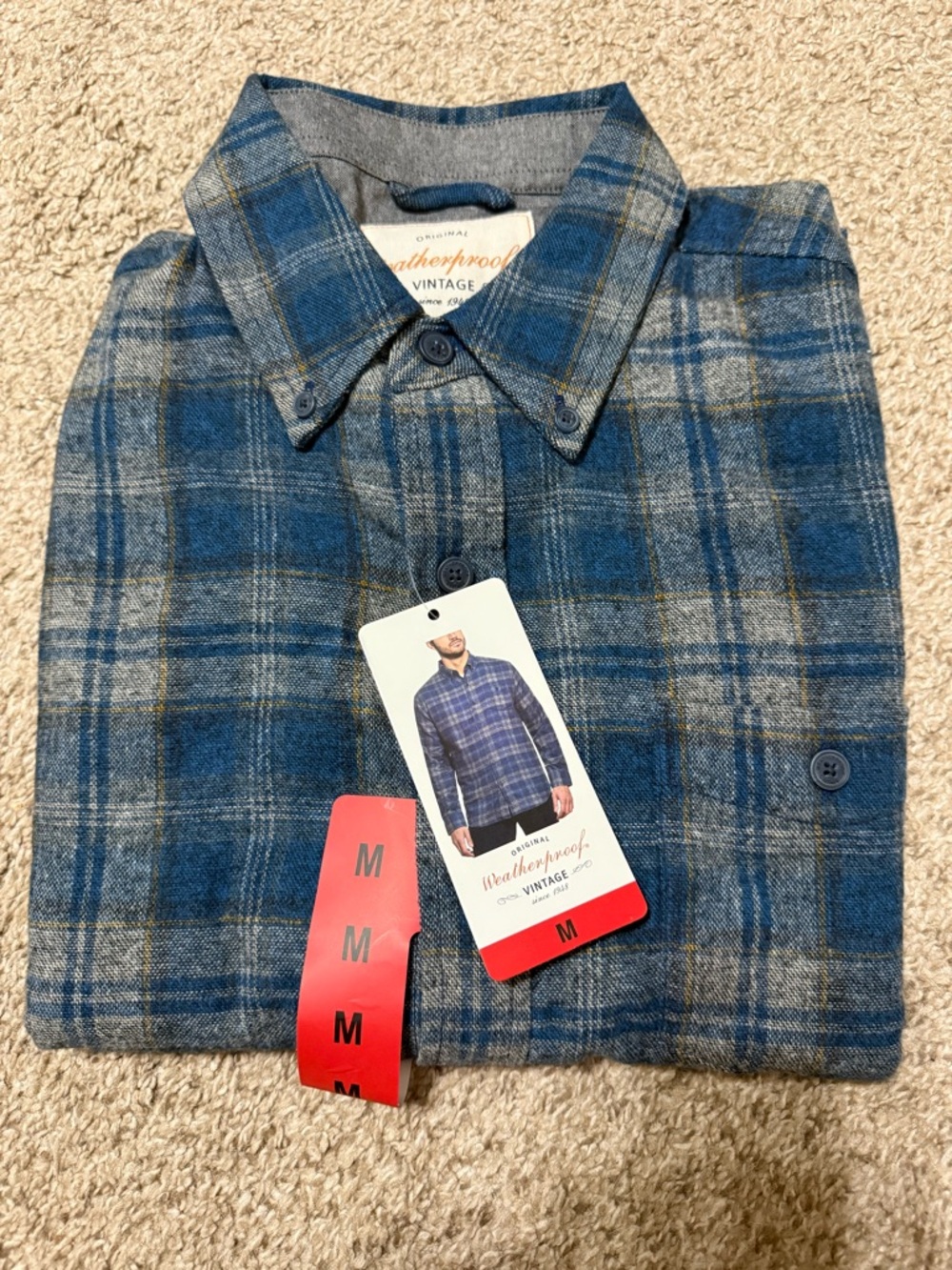 Weatherproof Vintage Blue & Gray Plaid Button-Up Shirt